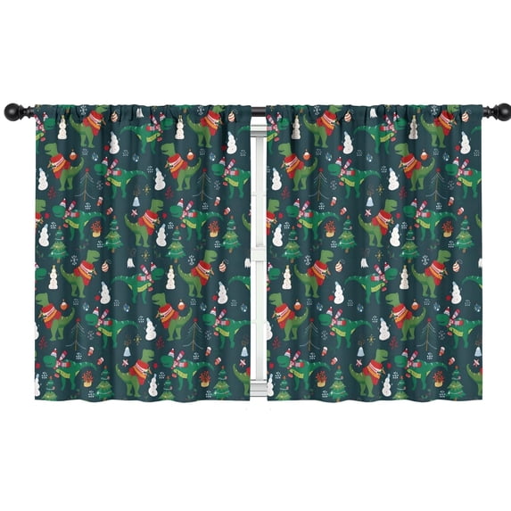 Blackout Kids Curtains,Green Christmas Dinosaur and Snowman Pattern Childrens Insulated Curtains Set Of 2,Bedroom Essentials,Toddler Room Decor 42"x54"
