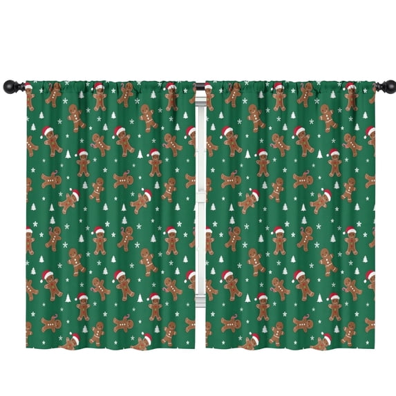 Blackout Kids Curtains,Green Christmas Gingerbread Man Pattern Childrens Insulated Curtains Set Of 2,Bedroom Essentials,Toddler Room Decor 42"x63"