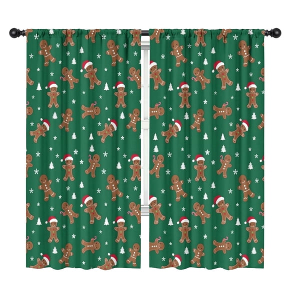 Blackout Kids Curtains,Green Christmas Gingerbread Man Pattern Childrens Insulated Curtains Set Of 2,Bedroom Essentials,Toddler Room Decor 42"x84"