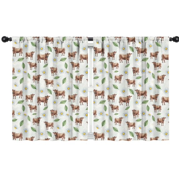 Blackout Kids Curtains,Green Cow Daisy Leaf Pattern Childrens Insulated Curtains Set Of 2,Bedroom Essentials,Toddler Room Decor 42"x54"
