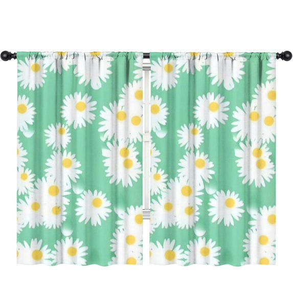 Blackout Kids Curtains,Green Daisy Flower Yellow Centers Pattern Childrens Insulated Curtains Set Of 2,Bedroom Essentials,Toddler Room Decor 52"x84"
