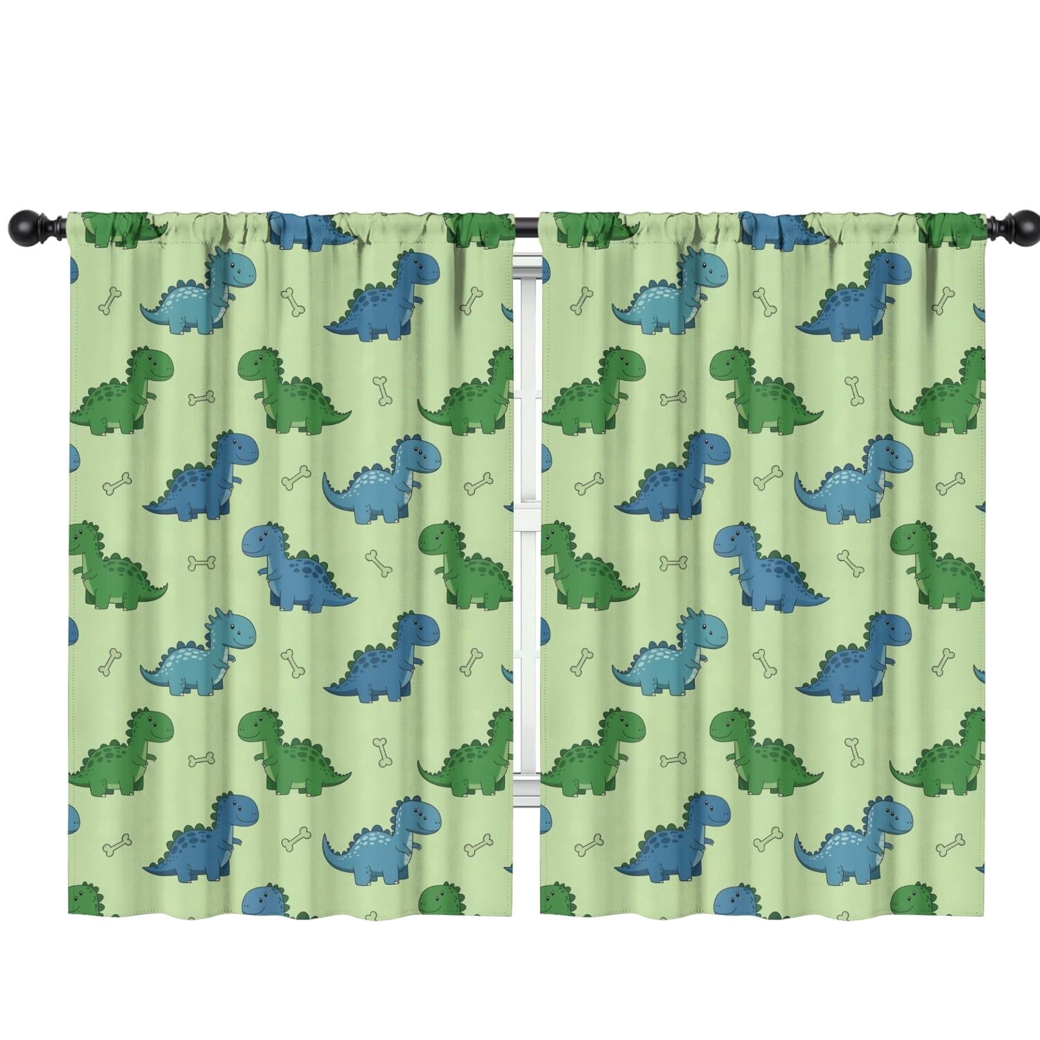 Blackout Kids Curtains,Green Dinosaurs Bones Pattern Childrens Insulated Curtains Set Of 2,Bedroom Essentials,Toddler Room Decor 42"x63"