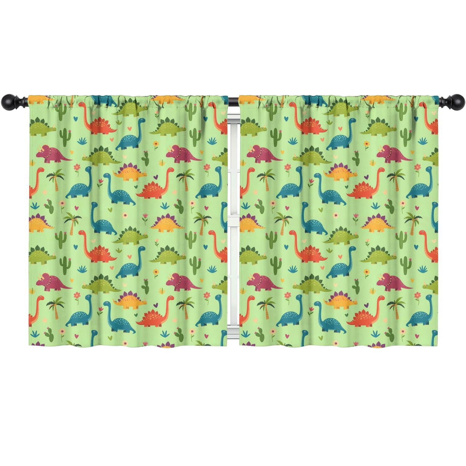 Blackout Kids Curtains,Green Dinosaurs Cacti Hearts Childrens Insulated Curtains Set Of 2,Bedroom Essentials,Toddler Room Decor 52"x63"