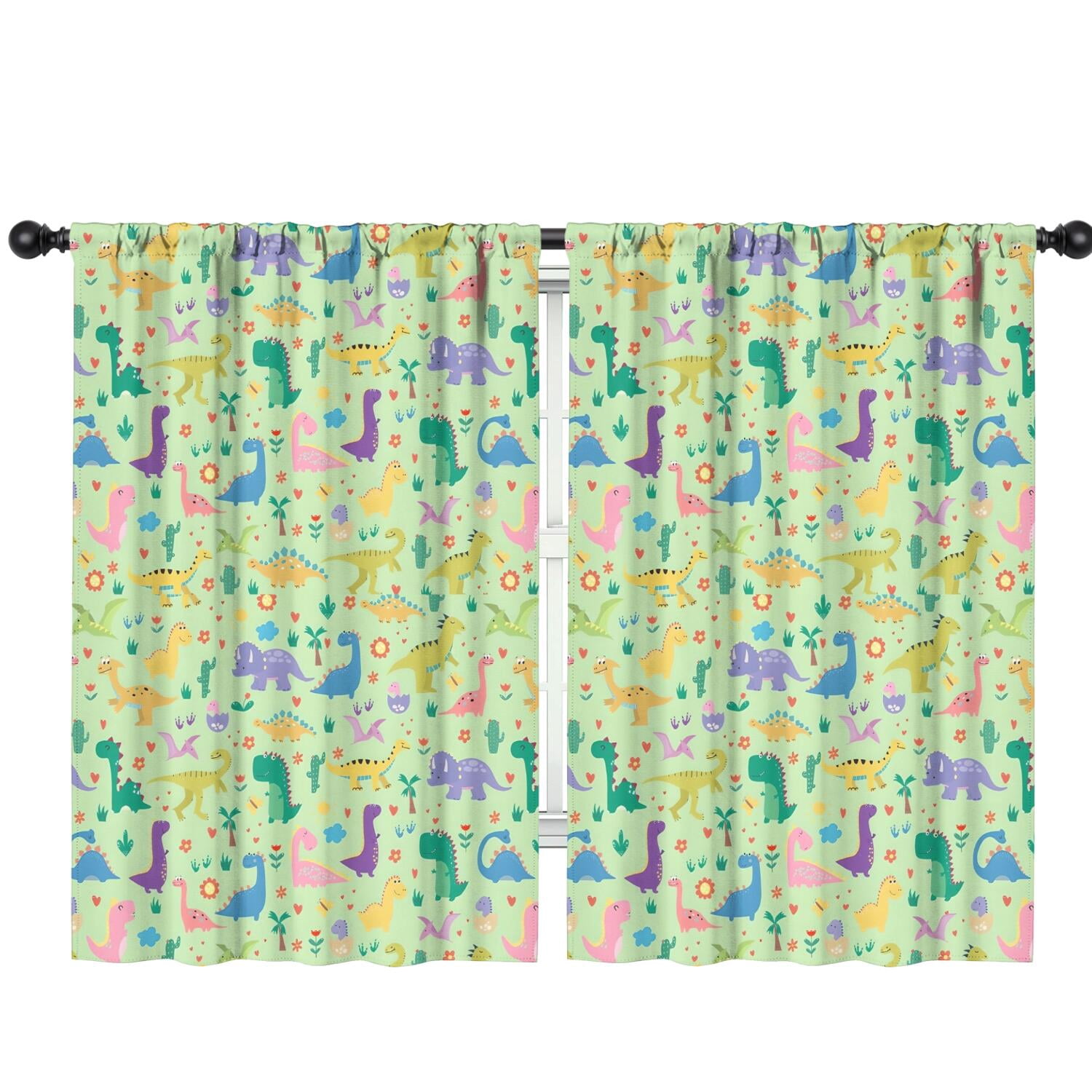 Blackout Kids Curtains,Green Dinosaurs Cacti Pattern Childrens Insulated Curtains Set Of 2,Bedroom Essentials,Toddler Room Decor 42"x63"