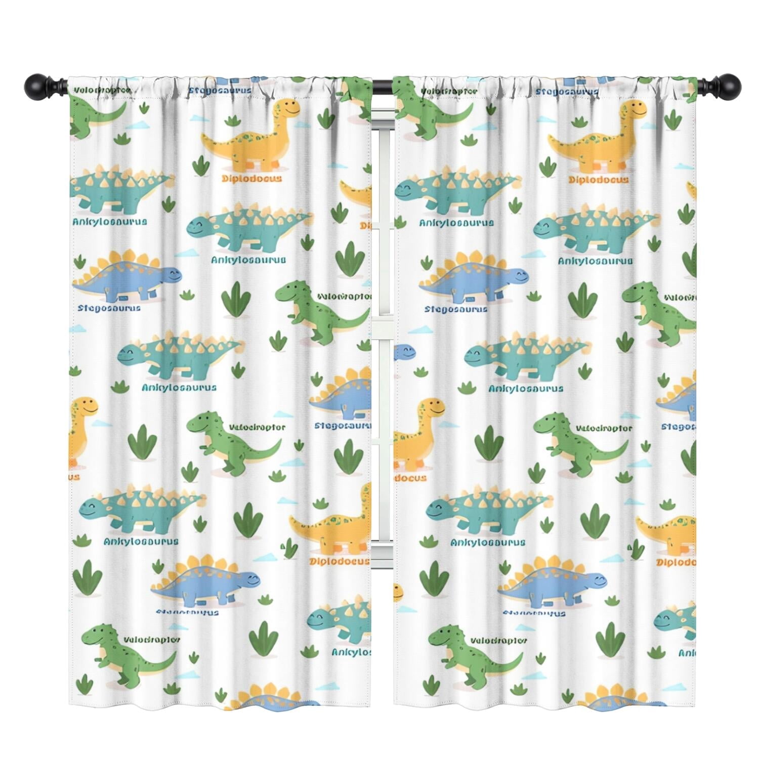 Blackout Kids Curtains,Green Dinosaurs Cacti Pattern Childrens Insulated Curtains Set Of 2,Bedroom Essentials,Toddler Room Decor 42"x84"