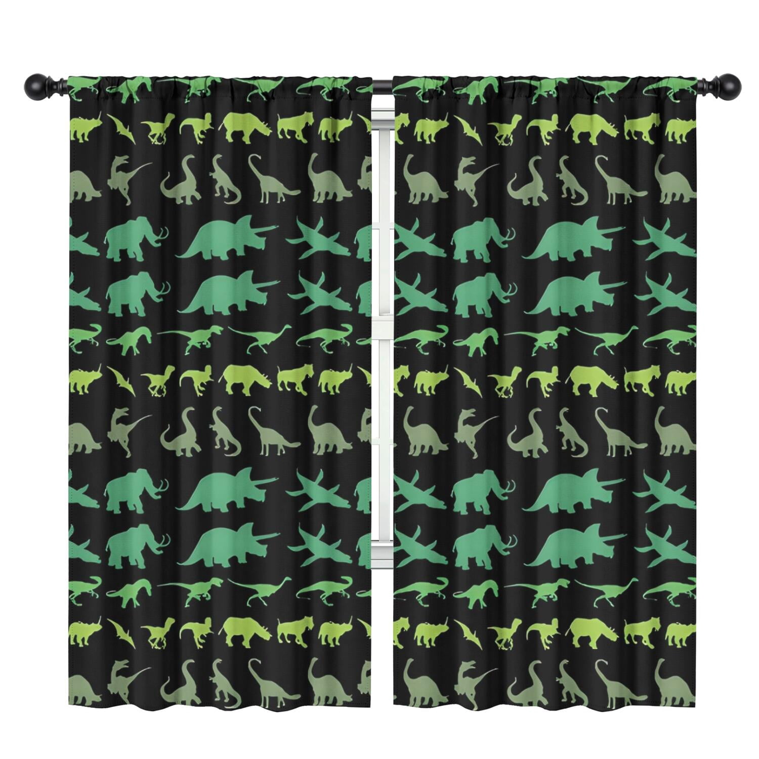 Blackout Kids Curtains,Green Dinosaurs MultiShapes Pattern Childrens Insulated Curtains Set Of 2,Bedroom Essentials,Toddler Room Decor 42"x84"