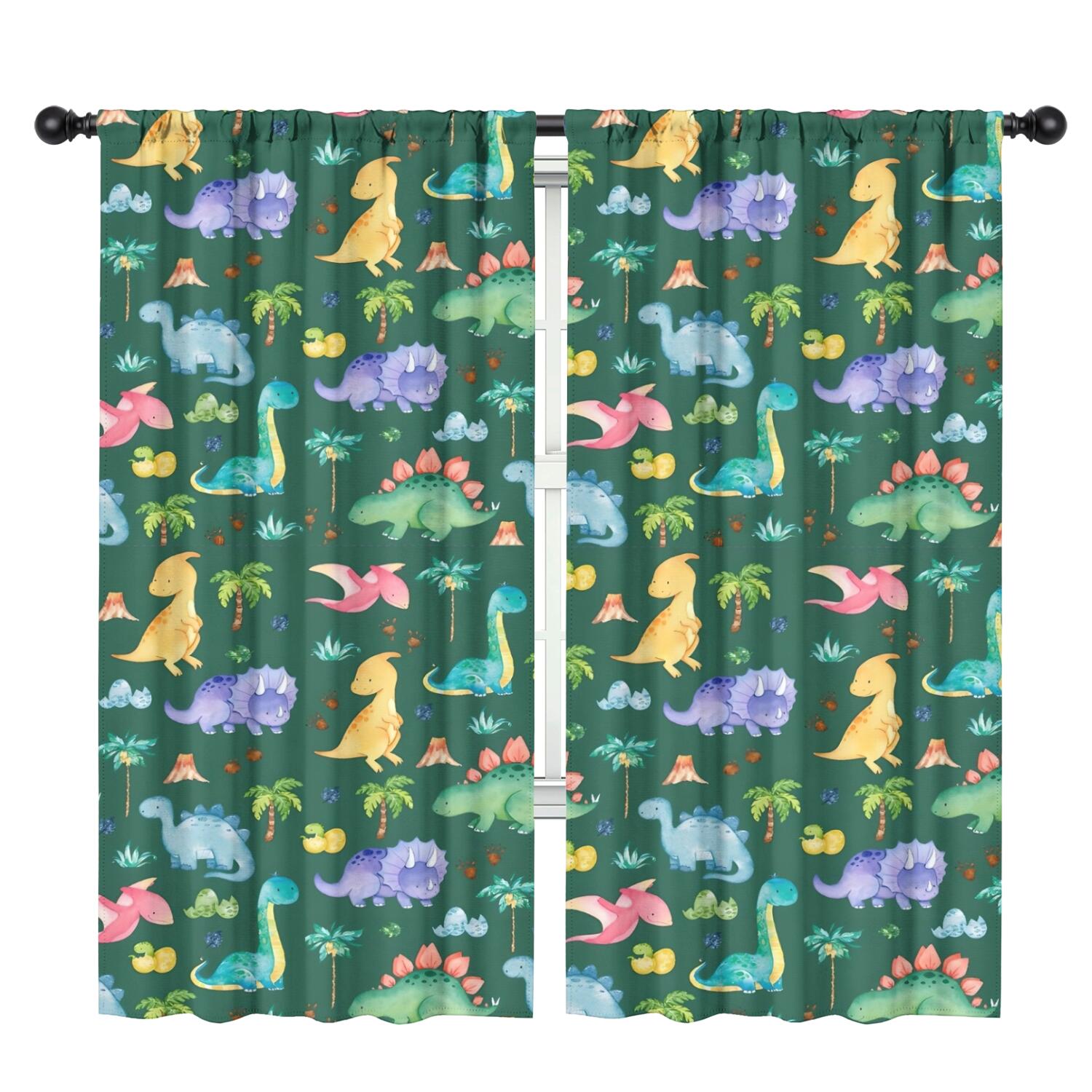 Blackout Kids Curtains,Green Dinosaurs Palms Volcanoes Pattern Childrens Insulated Curtains Set Of 2,Bedroom Essentials,Toddler Room Decor 42"x84"
