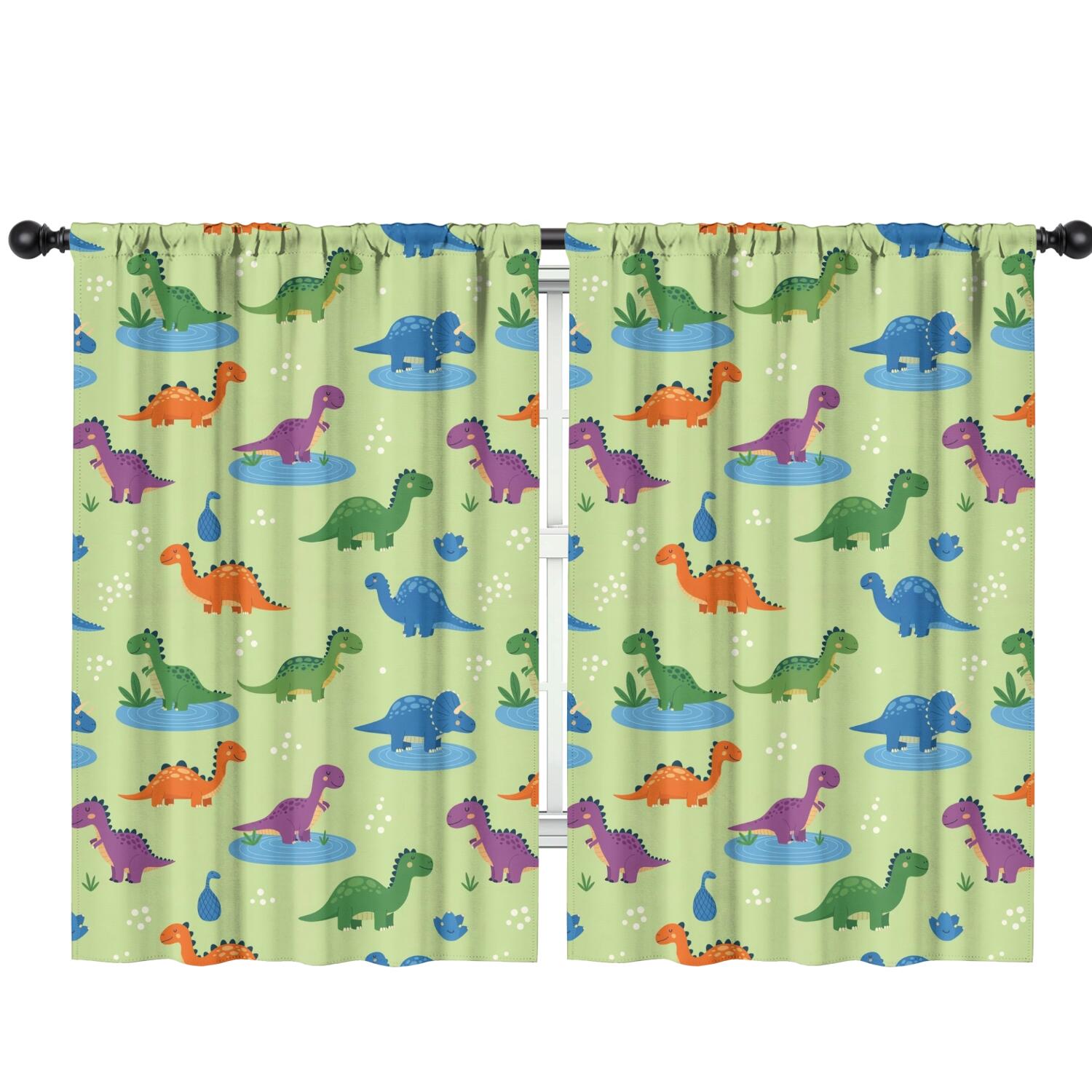 Blackout Kids Curtains,Green Dinosaurs Ponds Pattern Childrens Insulated Curtains Set Of 2,Bedroom Essentials,Toddler Room Decor 42"x63"