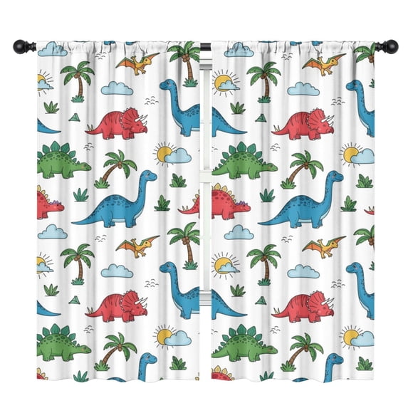 Blackout Kids Curtains,Green Dinosaurs with Ferns Simply Childrens Insulated Curtains Set Of 2,Bedroom Essentials,Toddler Room Decor 42"x84"
