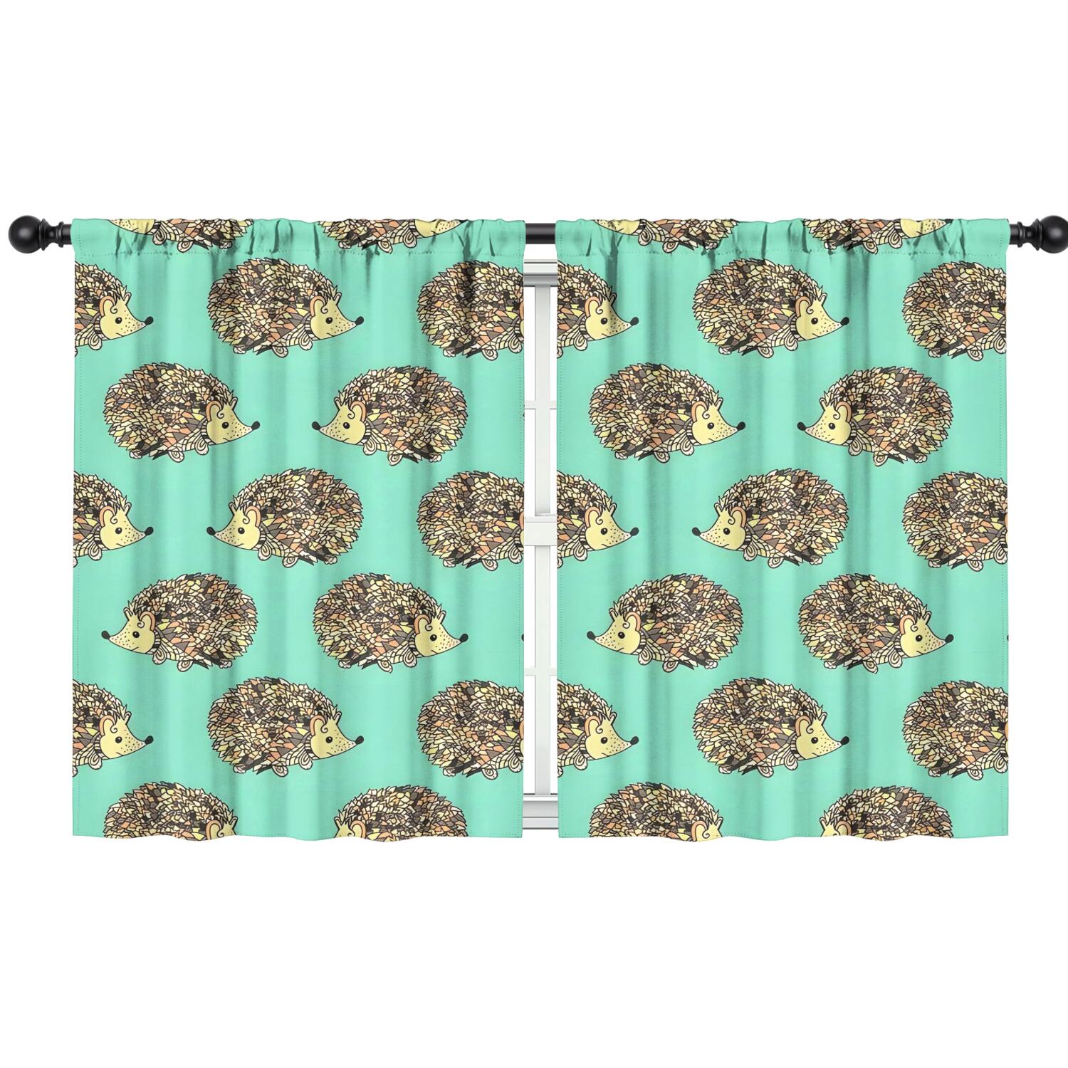 Blackout Kids Curtains Green Hedgehog Pattern Childrens Insulated Photo Inspiration