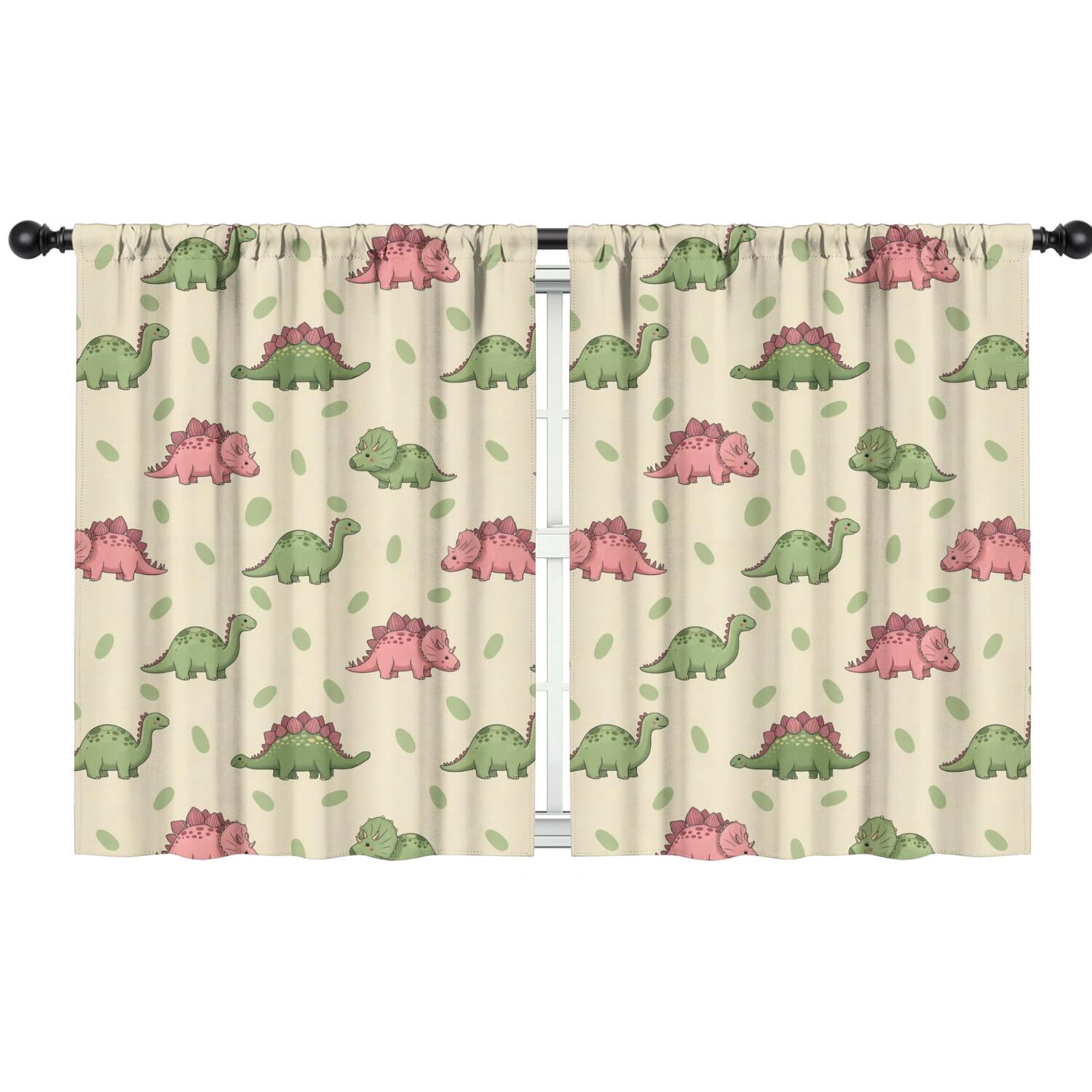 Blackout Kids Curtains,Green and Pink Dinosaur Pattern Childrens Insulated Curtains Set Of 2,Bedroom Essentials,Toddler Room Decor 42"x54"
