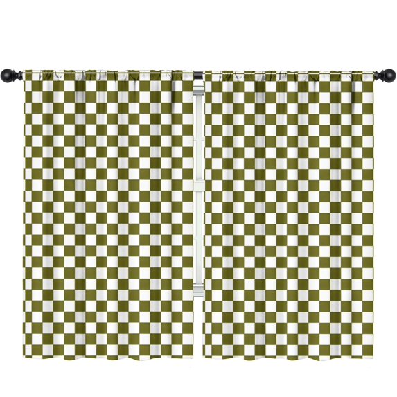 Blackout Kids Curtains,Green and White Checkered Pattern Children's Insulated Curtains Set Of 2,Bedroom Essentials,Toddler Room Decor 52"x84"
