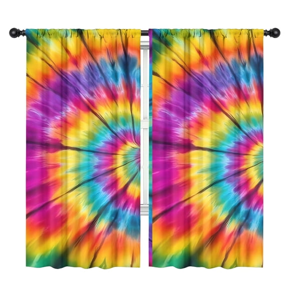 Blackout Kids Curtains,Green and Yellow Tie Dye Pattern Children's Insulated Curtains Set Of 2,Bedroom Essentials,Toddler Room Decor 42"x84"