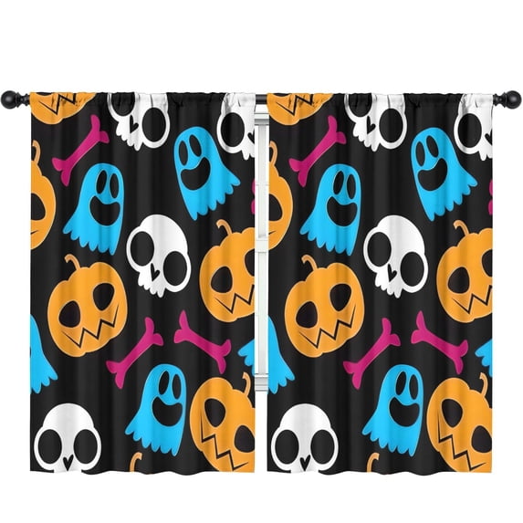 Blackout Kids Curtains,Halloween Colorful Spooky Elements Childrens Insulated Curtains Set Of 2,Bedroom Essentials,Toddler Room Decor 52"x84"