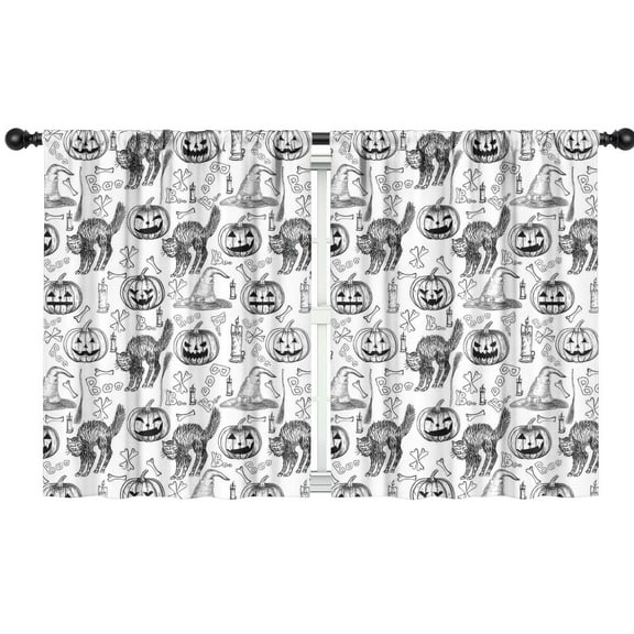 Blackout Kids Curtains,Halloween Doodle Icons Pattern Childrens Insulated Curtains Set Of 2,Bedroom Essentials,Toddler Room Decor 42"x54"