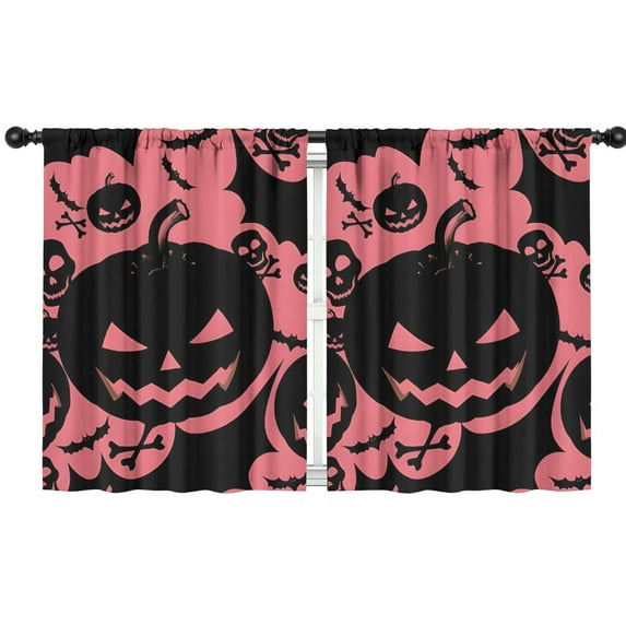 Blackout Kids Curtains,Halloween Pink Spooky Pumpkins and Bats Childrens Insulated Curtains Set Of 2,Bedroom Essentials,Toddler Room Decor 42"x54"