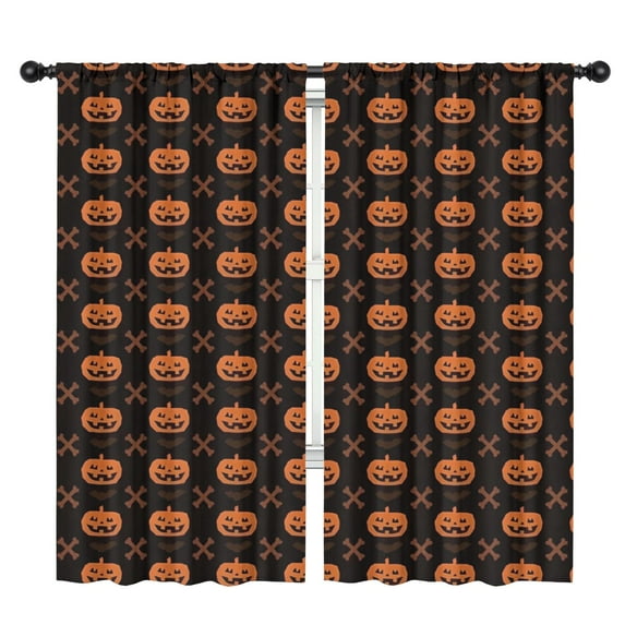 Blackout Kids Curtains,Halloween Pumpkin & Bones Pattern Childrens Insulated Curtains Set Of 2,Bedroom Essentials,Toddler Room Decor 42"x84"