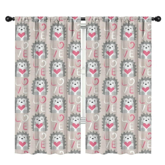 Blackout Kids Curtains,Hedgehog Love Pattern Childrens Insulated Curtains Set Of 2,Bedroom Essentials,Toddler Room Decor 42"x84"(106x213cm)