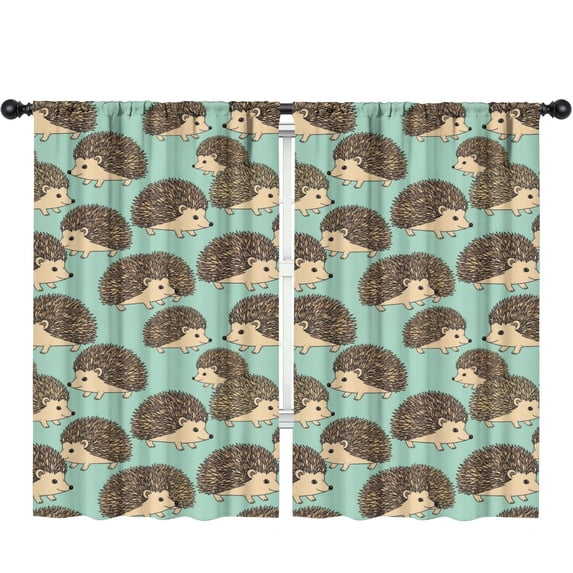 Blackout Kids Curtains,Hedgehog and Silhouette Green Pattern Children's Insulated Curtains Set Of 2,Bedroom Essentials,Toddler Room Decor 52"x84"