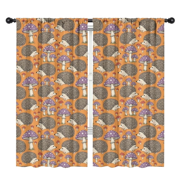 Blackout Kids Curtains,Hedgehog and Toadstool Orange Pattern Children's Insulated Curtains Set Of 2,Bedroom Essentials,Toddler Room Decor 42"x84"