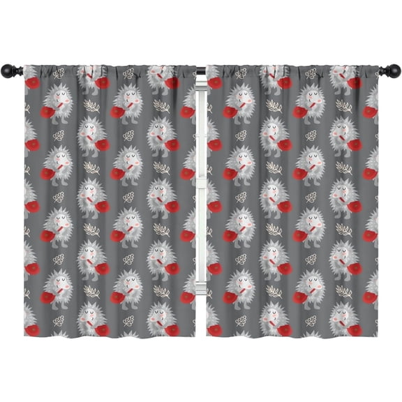 Blackout Kids Curtains,Hedgehog with Red Bag Pattern Childrens Insulated Curtains Set Of 2,Bedroom Essentials,Toddler Room Decor 42"x63"(106x160cm)