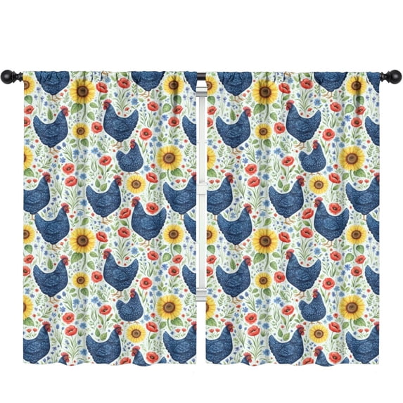 Blackout Kids Curtains,Hen and Sunflower White Pattern Children's Insulated Curtains Set Of 2,Bedroom Essentials,Toddler Room Decor 52"x84"