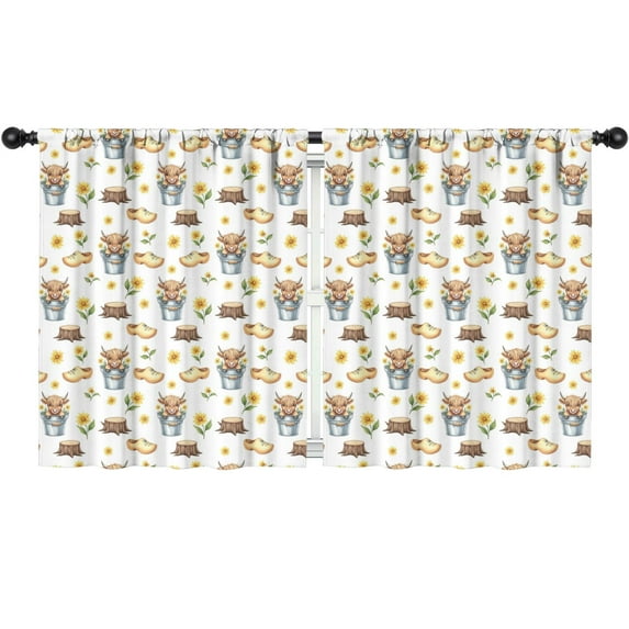 Blackout Kids Curtains,Highland Cow Bucket Flower Shoe Pattern Childrens Insulated Curtains Set Of 2,Bedroom Essentials,Toddler Room Decor 52"x63"