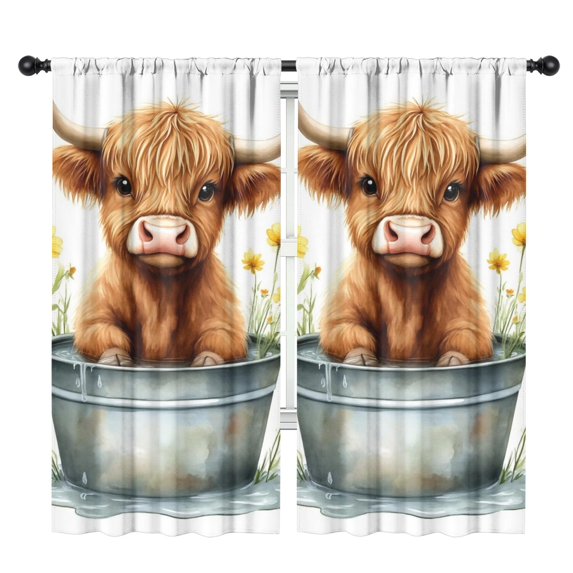 Blackout Kids Curtains,Highland Cow and Sunflower Childrens Insulated Curtains Set Of 2,Bedroom Essentials,Toddler Room Decor 42x84in(106x213cm)