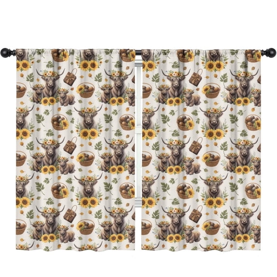 Blackout Kids Curtains,Highland Cow and Sunflower Print Children's Insulated Curtains Set Of 2,Bedroom Essentials,Toddler Room Decor 52"x84"