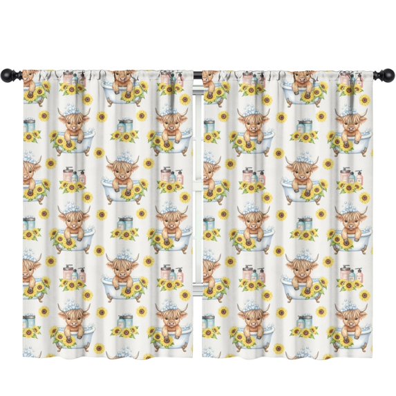 Blackout Kids Curtains,Highland Cow and Sunflower Print Children's Insulated Curtains Set Of 2,Bedroom Essentials,Toddler Room Decor 52"x84"