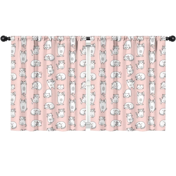 Blackout Kids Curtains,Kawaii Cat Pink Pattern Children's Insulated Curtains Set Of 2,Bedroom Essentials,Toddler Room Decor 52"x63"