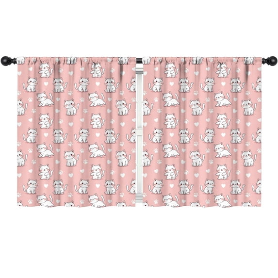 Blackout Kids Curtains,Kawaii Cat and Heart Pink Pattern Children's Insulated Curtains Set Of 2,Bedroom Essentials,Toddler Room Decor 52"x63"
