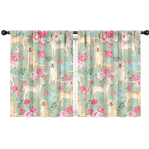 Blackout Kids Curtains,Labrador Dog and Flower Floral Childrens Insulated Curtains Set Of 2,Bedroom Essentials,Toddler Room Decor 42x54in(106x137cm)