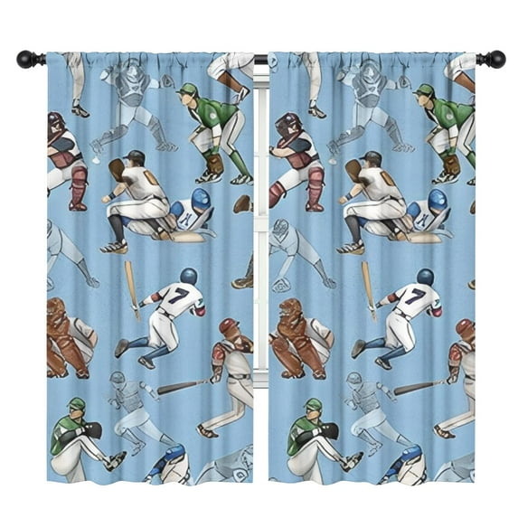 Blackout Kids Curtains,Light Blue Baseball Players Pattern Childrens Insulated Curtains Set Of 2,Bedroom Essentials,Toddler Room Decor 42"x84"