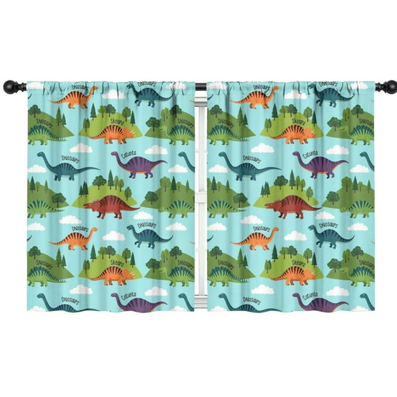 Blackout Kids Curtains,Light Blue Dinosaur Landscape Pattern Childrens Insulated Curtains Set Of 2,Bedroom Essentials,Toddler Room Decor 42"x54"