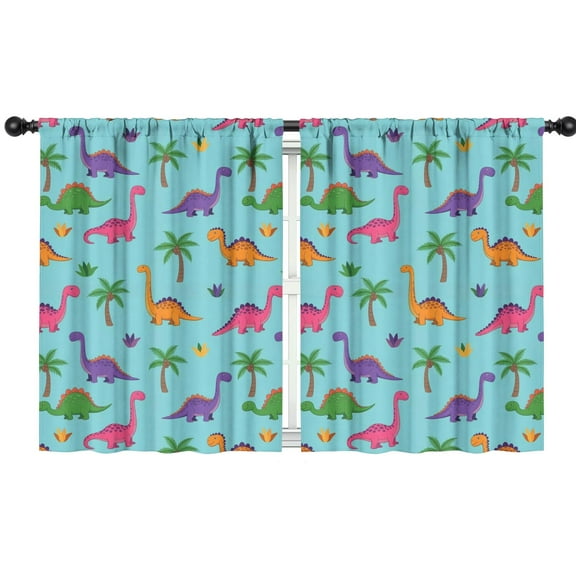 Blackout Kids Curtains,Light Blue Dinosaur Palm Pattern Childrens Insulated Curtains Set Of 2,Bedroom Essentials,Toddler Room Decor 42"x54"