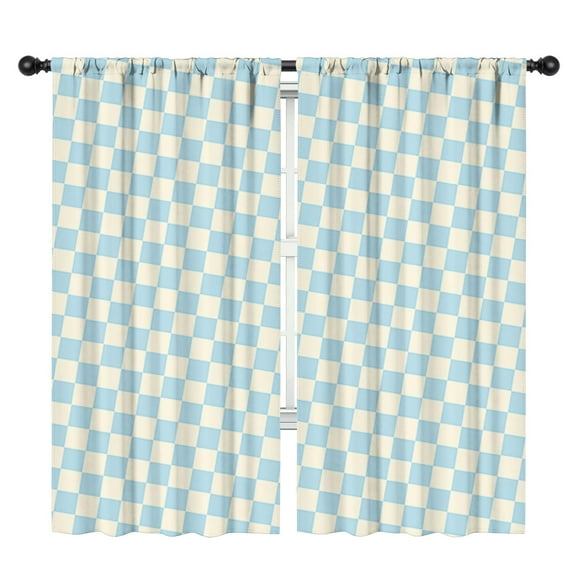 Blackout Kids Curtains,Light Blue and Cream Checkered Pattern Childrens Insulated Curtains Set Of 2,Bedroom Essentials,Toddler Room Decor 42"x84"