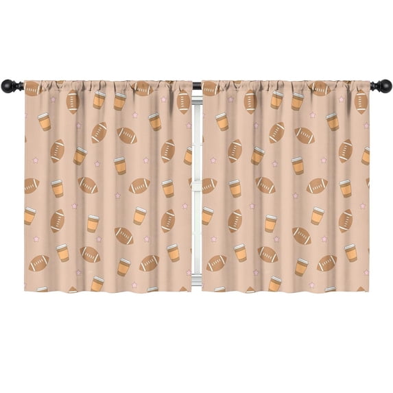 Blackout Kids Curtains,Light Brown Footballs and Cups Pattern Childrens Insulated Curtains Set Of 2,Bedroom Essentials,Toddler Room Decor 52"x63"
