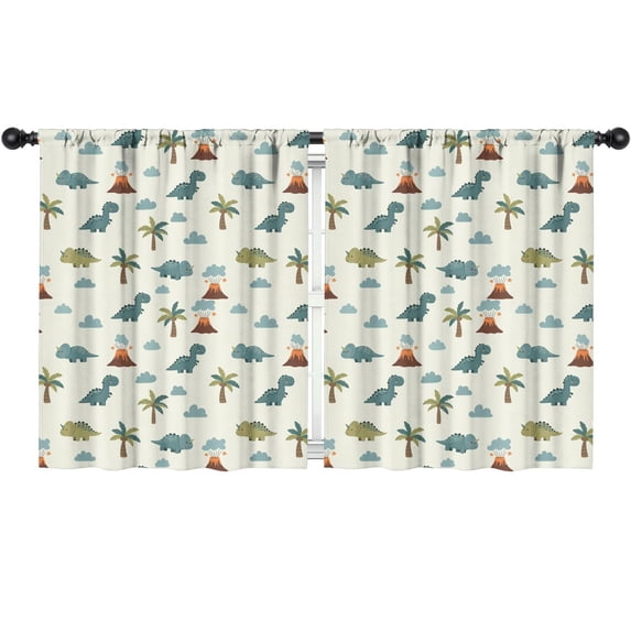 Blackout Kids Curtains,Light Green Dinosaurs Volcanoes Pattern Childrens Insulated Curtains Set Of 2,Bedroom Essentials,Toddler Room Decor 52"x63"