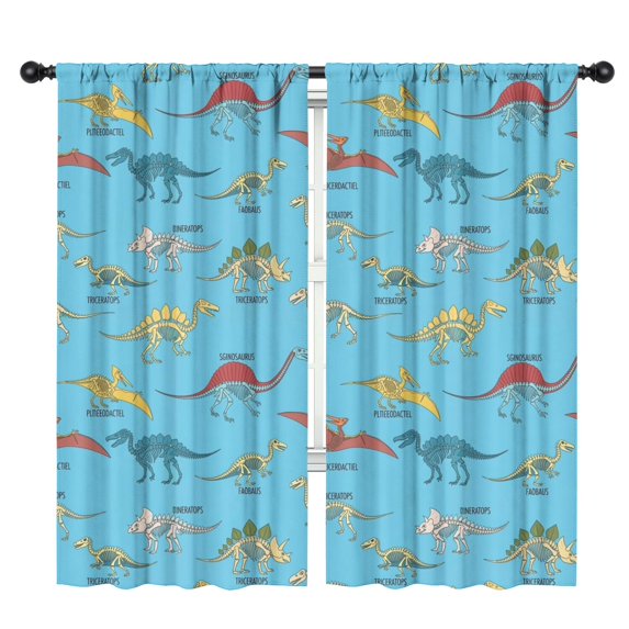 Blackout Kids Curtains,LightBlue Cartoon Dinosaurs Skeletons Pattern Childrens Insulated Curtains Set Of 2,Bedroom Essentials,Toddler Room Decor 42"x84"