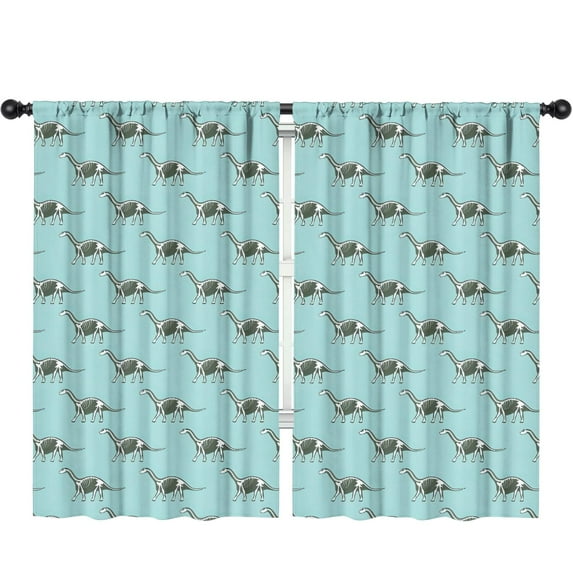 Blackout Kids Curtains,LightBlue Cartoon Dinosaurs Skeletons Pattern Childrens Insulated Curtains Set Of 2,Bedroom Essentials,Toddler Room Decor 52"x84"