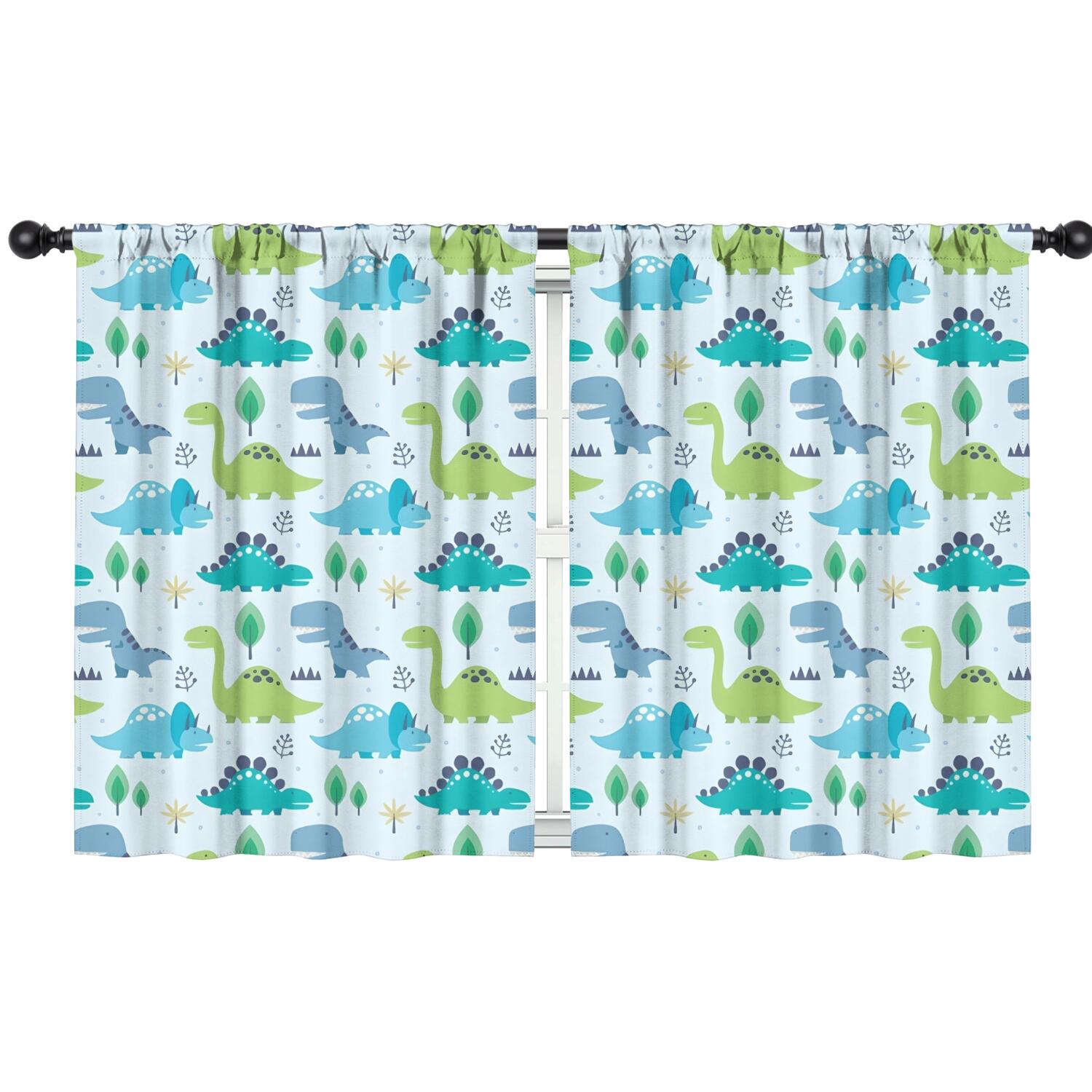 Blackout Kids Curtains,LightBlue Cartoon Dinosaurs Trees Pattern Childrens Insulated Curtains Set Of 2,Bedroom Essentials,Toddler Room Decor 42"x54"