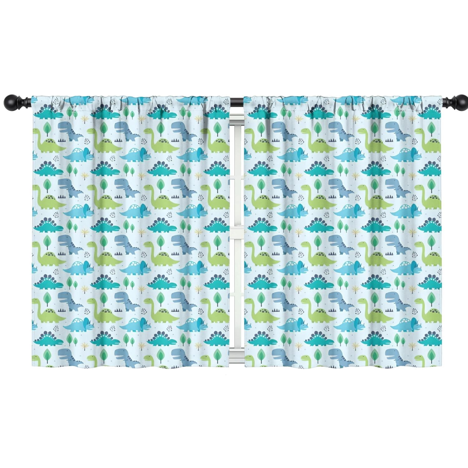 Blackout Kids Curtains,LightBlue Cartoon Dinosaurs Trees Pattern Childrens Insulated Curtains Set Of 2,Bedroom Essentials,Toddler Room Decor 42"x54"