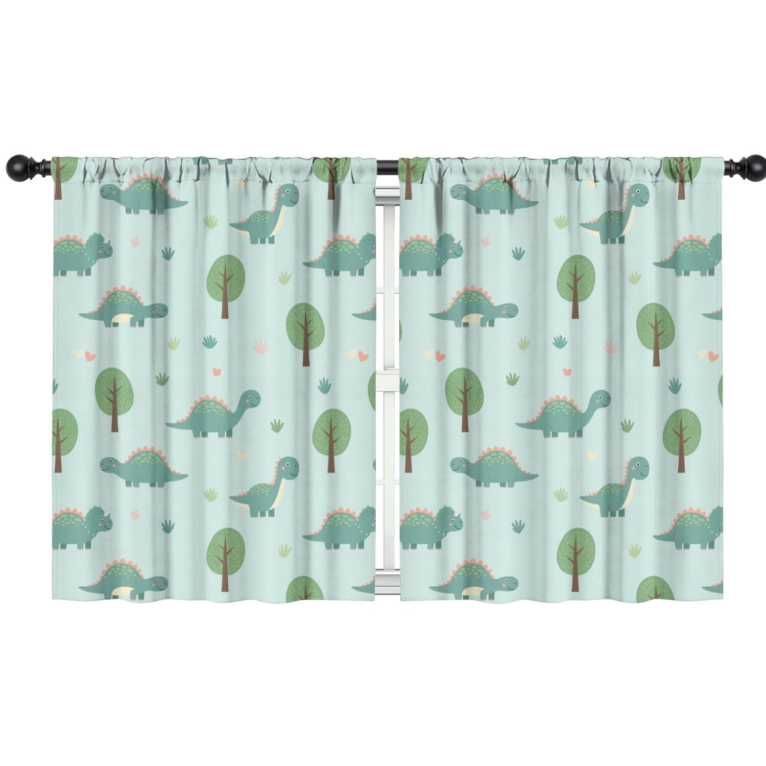 Blackout Kids Curtains,LightBlue Cartoon Dinosaurs Trees Pattern Childrens Insulated Curtains Set Of 2,Bedroom Essentials,Toddler Room Decor 42"x54"