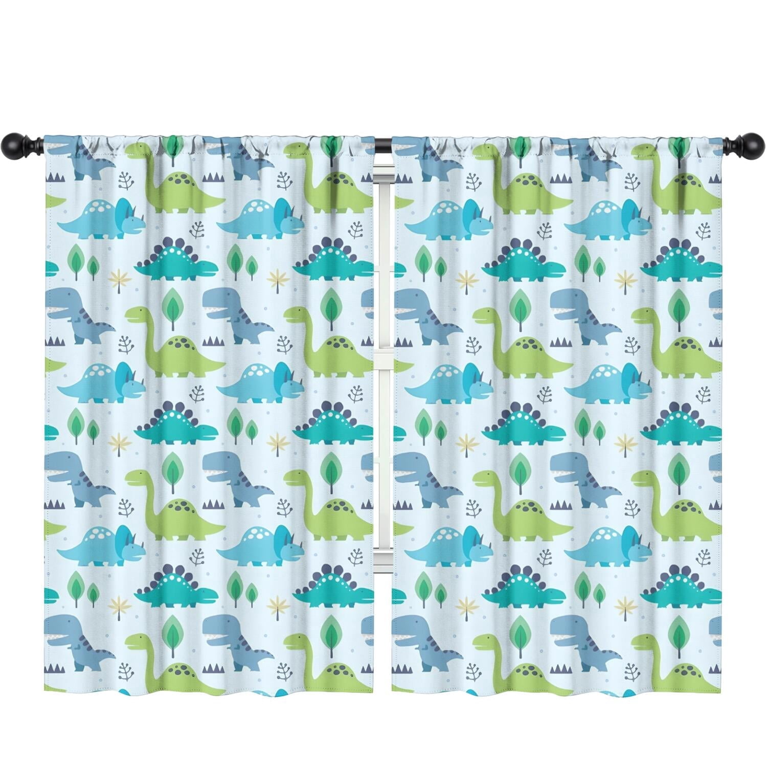 Blackout Kids Curtains,LightBlue Cartoon Dinosaurs Trees Pattern Childrens Insulated Curtains Set Of 2,Bedroom Essentials,Toddler Room Decor 52"x84"