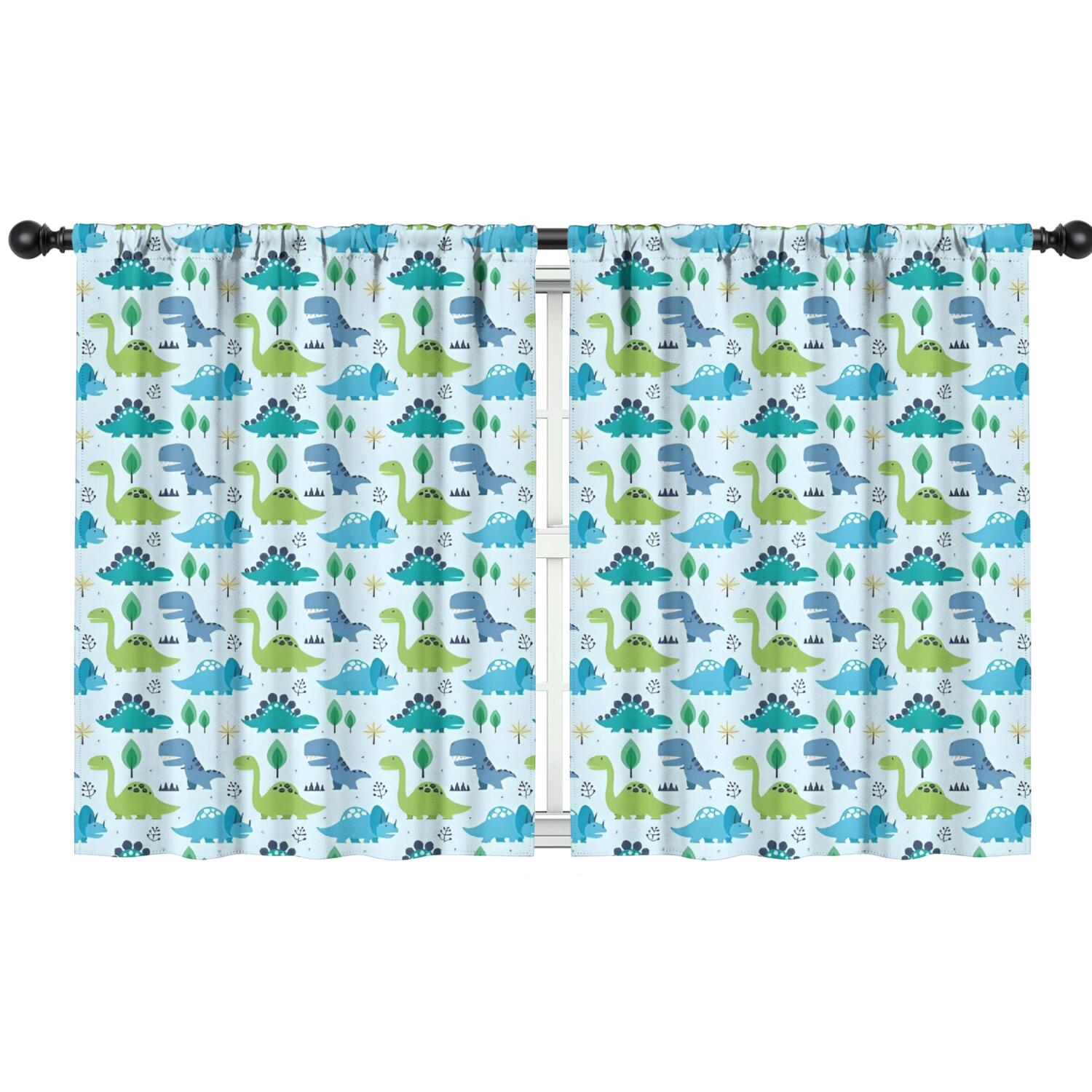 Blackout Kids Curtains,LightBlue Cartoon Dinosaurs Trees Stars Pattern Childrens Insulated Curtains Set Of 2,Bedroom Essentials,Toddler Room Decor 42"x54"