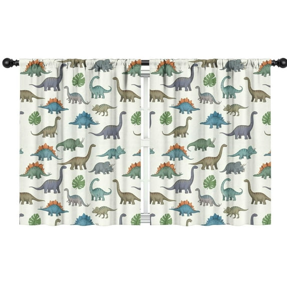 Blackout Kids Curtains,LightColor Cartoon Dinosaurs Leaves Pattern Childrens Insulated Curtains Set Of 2,Bedroom Essentials,Toddler Room Decor 42"x54"