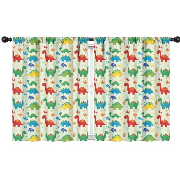 Blackout Kids Curtains,LightGreen Cartoon Dinosaurs Colorful Elements Pattern Childrens Insulated Curtains Set Of 2,Bedroom Essentials,Toddler Room Decor 42"x54"