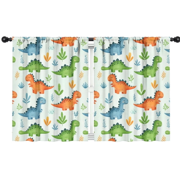 Blackout Kids Curtains,LightGreen Cartoon Dinosaurs Leaves Pattern Childrens Insulated Curtains Set Of 2,Bedroom Essentials,Toddler Room Decor 42"x54"
