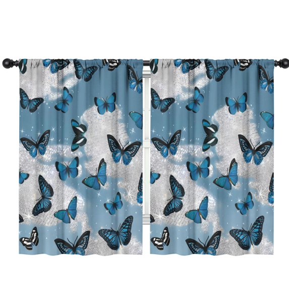 Blackout Kids Curtains,Lightblue Butterfly Sparkle Pattern Childrens Insulated Curtains Set Of 2,Bedroom Essentials,Toddler Room Decor 42"x63"
